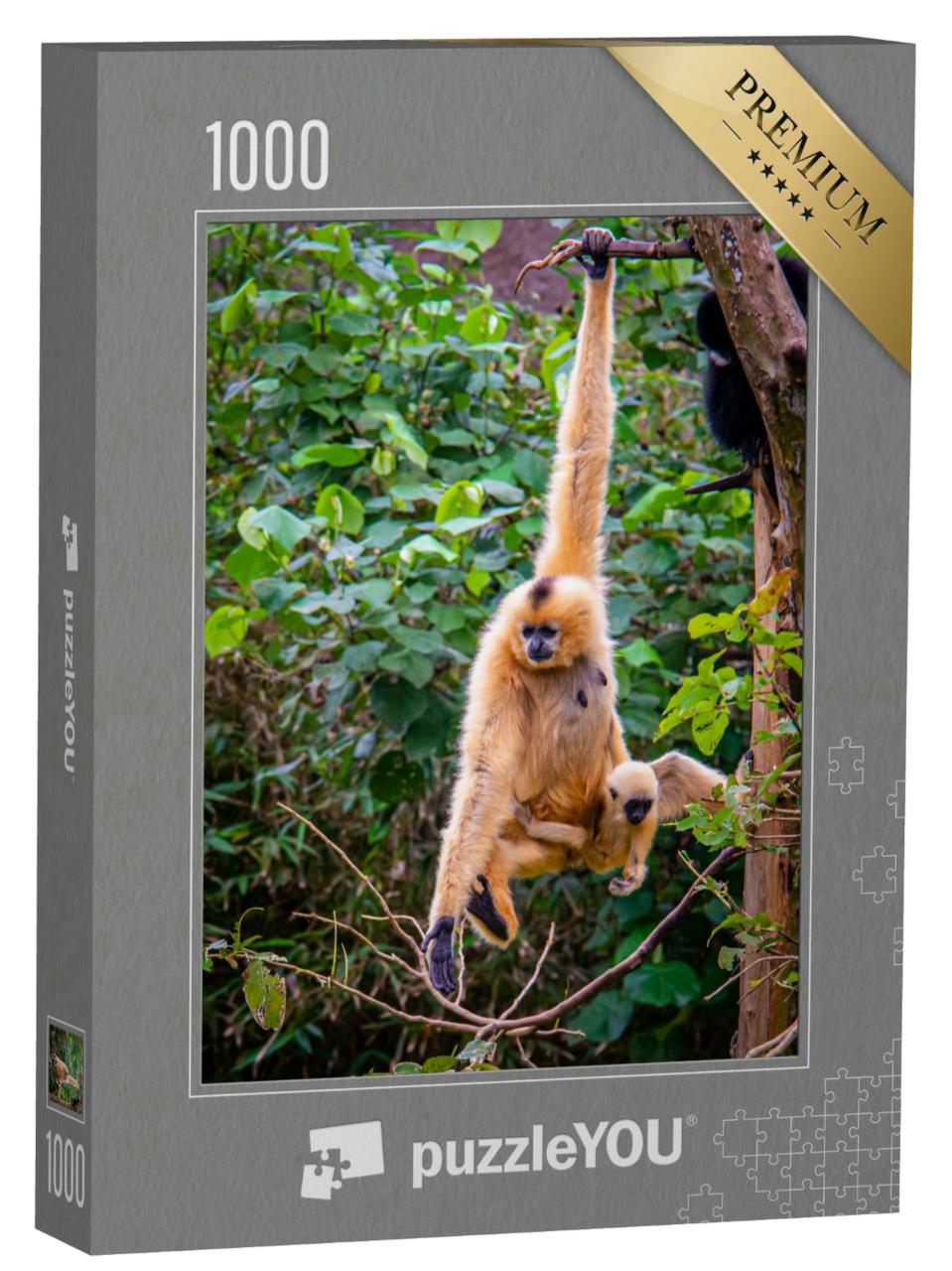 Puzzle 1000 Teile „Affenmutter und Affenbaby leben im Wald“