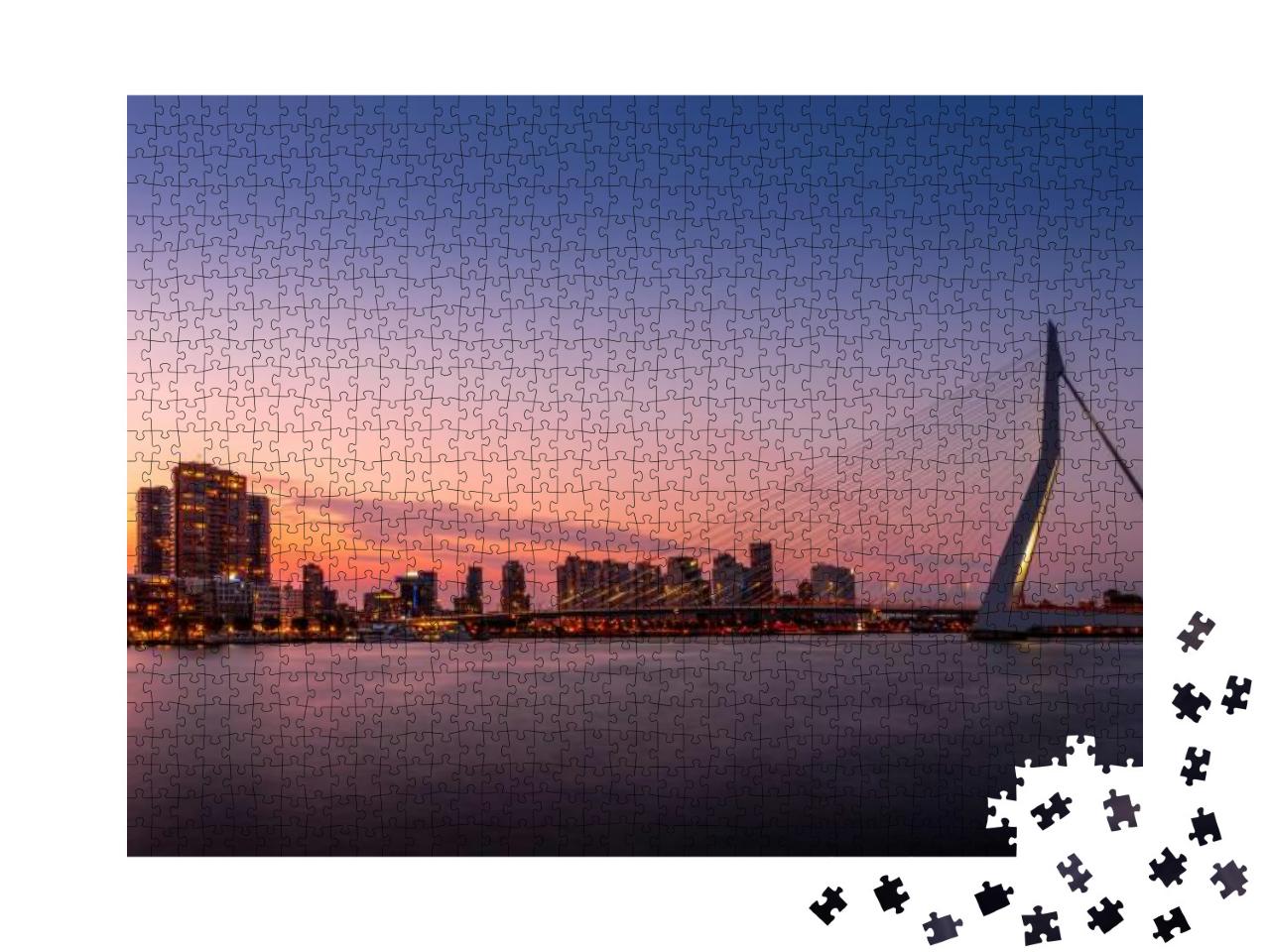 Puzzle 1000 Teile „Stadtbild mit Erasmusbrug: Skyline von Rotterdam, Niederlande“