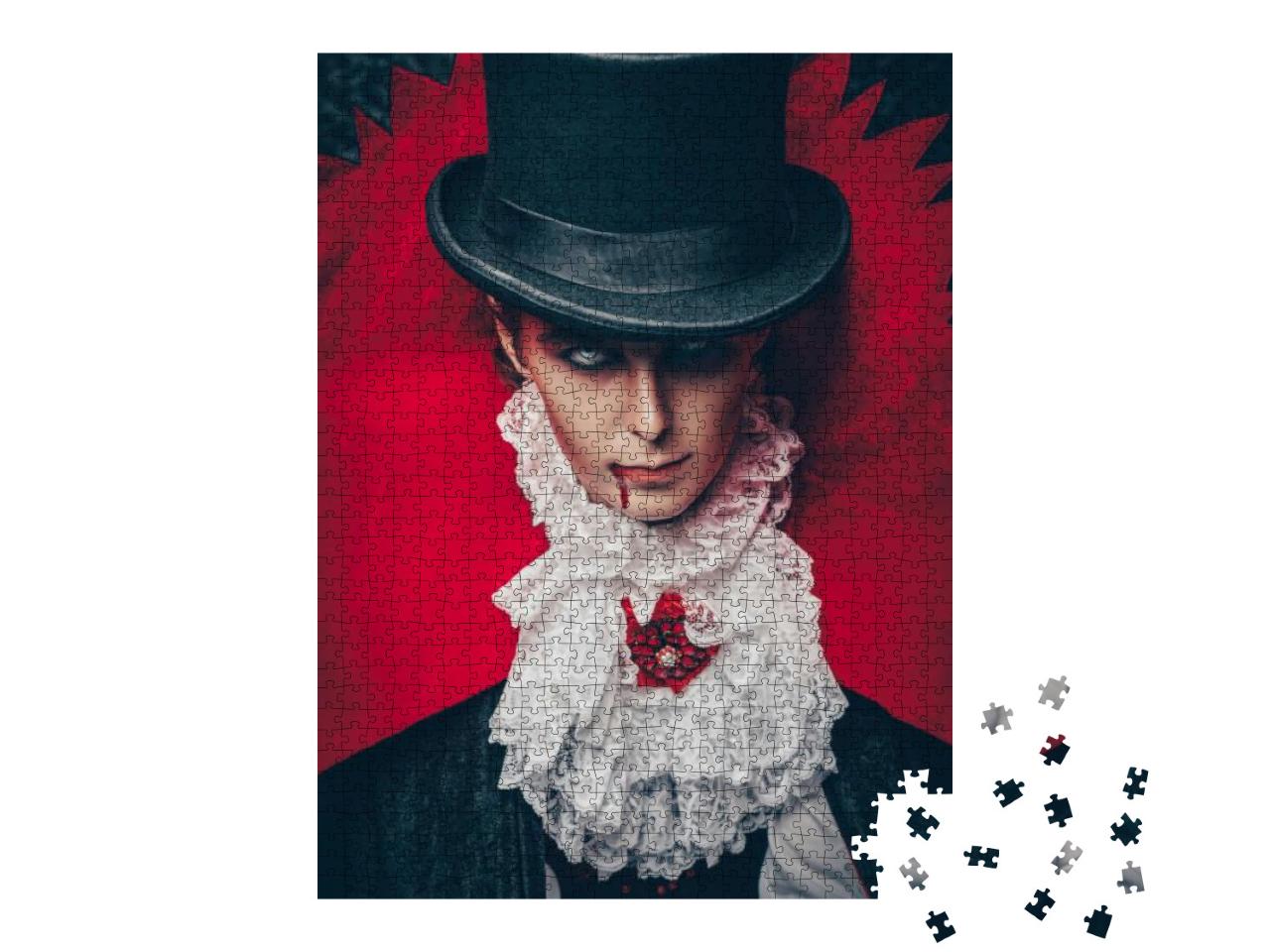 Puzzle 1000 Teile „Vampir-Aristokrat in einem eleganten Anzug mit einem Blutstropfen auf seinen Lippen“