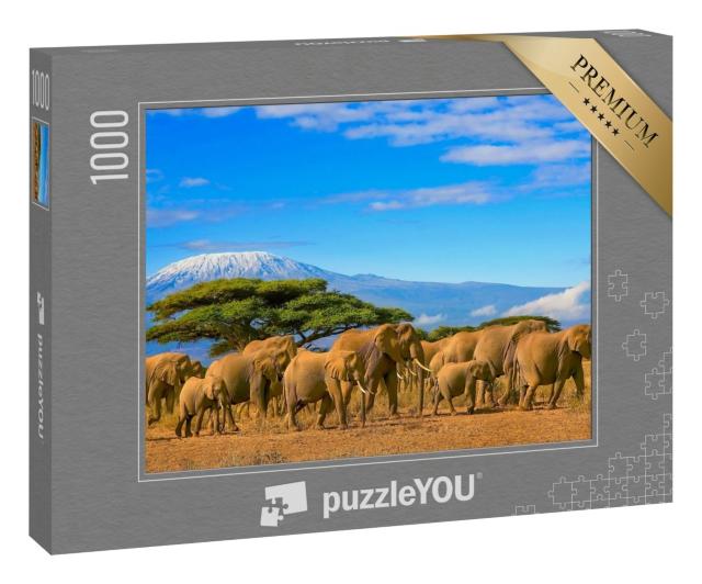Puzzle 1000 Teile „Eine Herde afrikanischer Elefanten vor dem Kilimandscharo, Afrika“