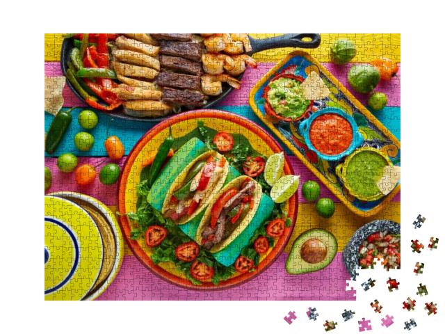 Puzzle 1000 Teile „Mexikanische Hähnchen- und Rindfleisch-Fajitas-Tacos“