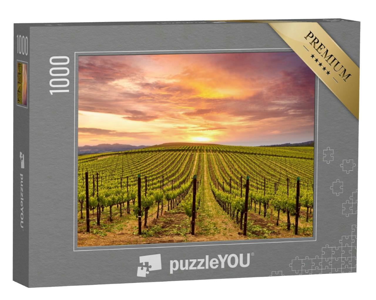 Puzzle 1000 Teile „Wunderschöner Sonnenuntergang über den Weinbergen im Napa Valley Wine Country“