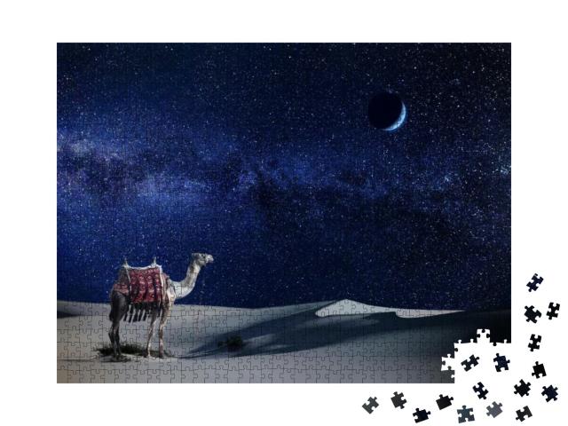Puzzle 1000 Teile „Einsames Kamel unter dem Sternenhimmel der Wüste“