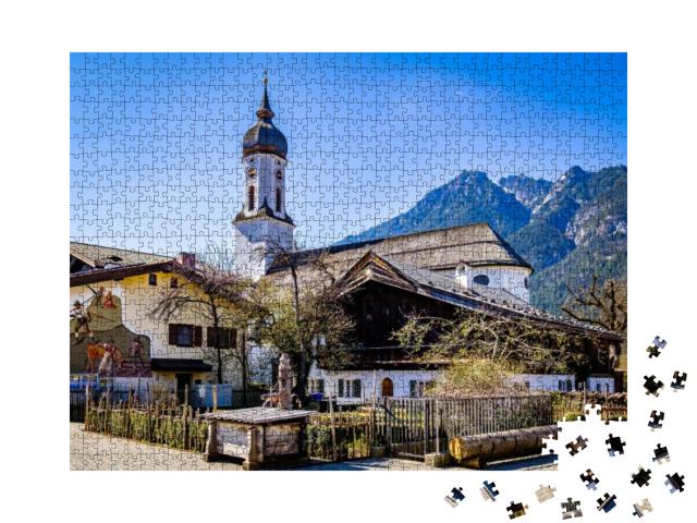 Puzzle 1000 Teile „Altstadt mit historischen Gebäuden in Garmisch-Partenkirchen“