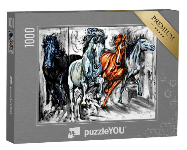 Puzzle 1000 Teile „Ölgemälde: Wildpferde“