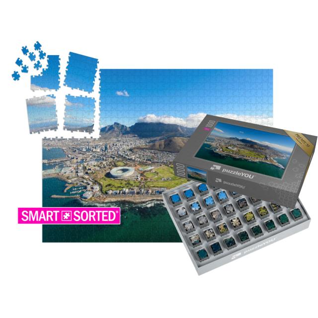 SMART SORTED® | Puzzle 1000 Teile „Blick vom Hubschrauber: Luftaufnahme von Kapstadt, Südafrika“