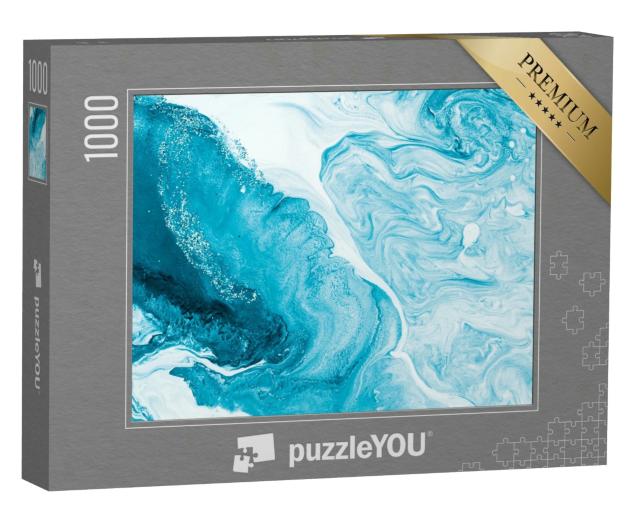 Puzzle 1000 Teile „Blau mit Silber, kreativer, abstrakter und handgemalte Hintergrund, Marmor-Textur“