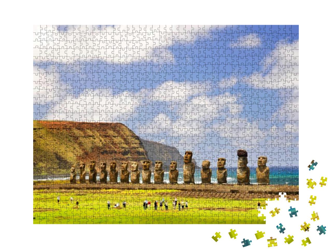 Puzzle 1000 Teile „Steinfiguren Moais von Ahu Tongariki auf der Osterinsel, Chile“
