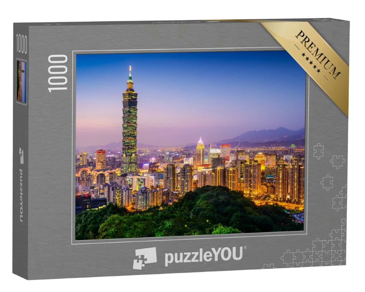 Puzzle 1000 Teile „Taipeh, Taiwan: Skyline der Stadt in der Dämmerung“