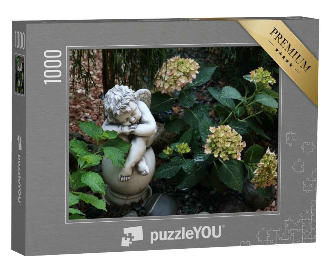 Puzzle 1000 Teile „Engel im Garten, Gips-Skulptur“