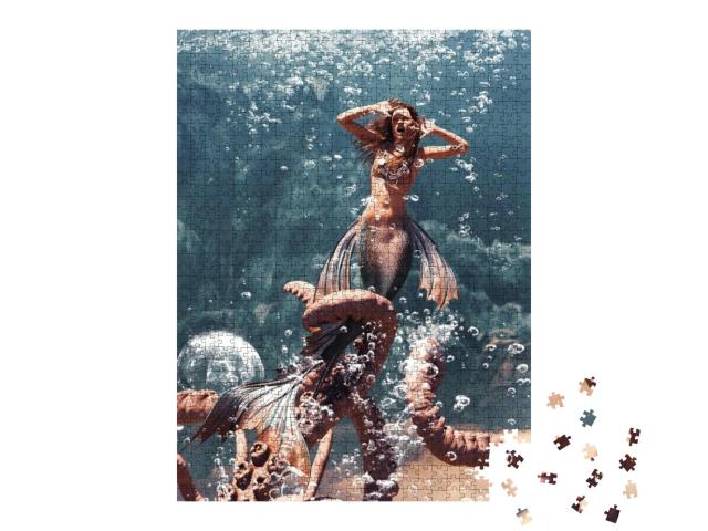 Puzzle 1000 Teile „Digitale Kunst: Meerjungfrau in Gefahr“