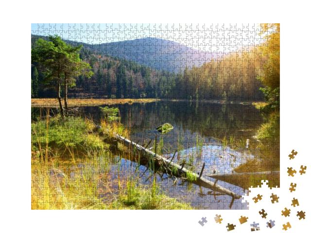 Puzzle 1000 Teile „Kleiner Arbersee im Nationalpark Bayerischer Wald, Deutschland“