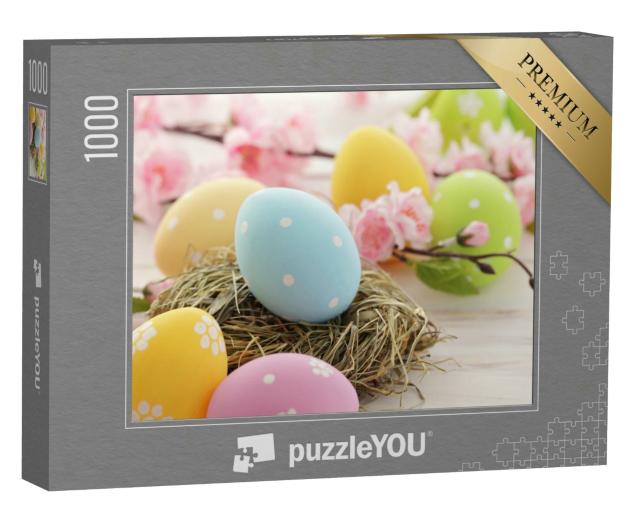 Puzzle 1000 Teile „Wunderschöne pastellfarbene Ostereier mit Punkten“