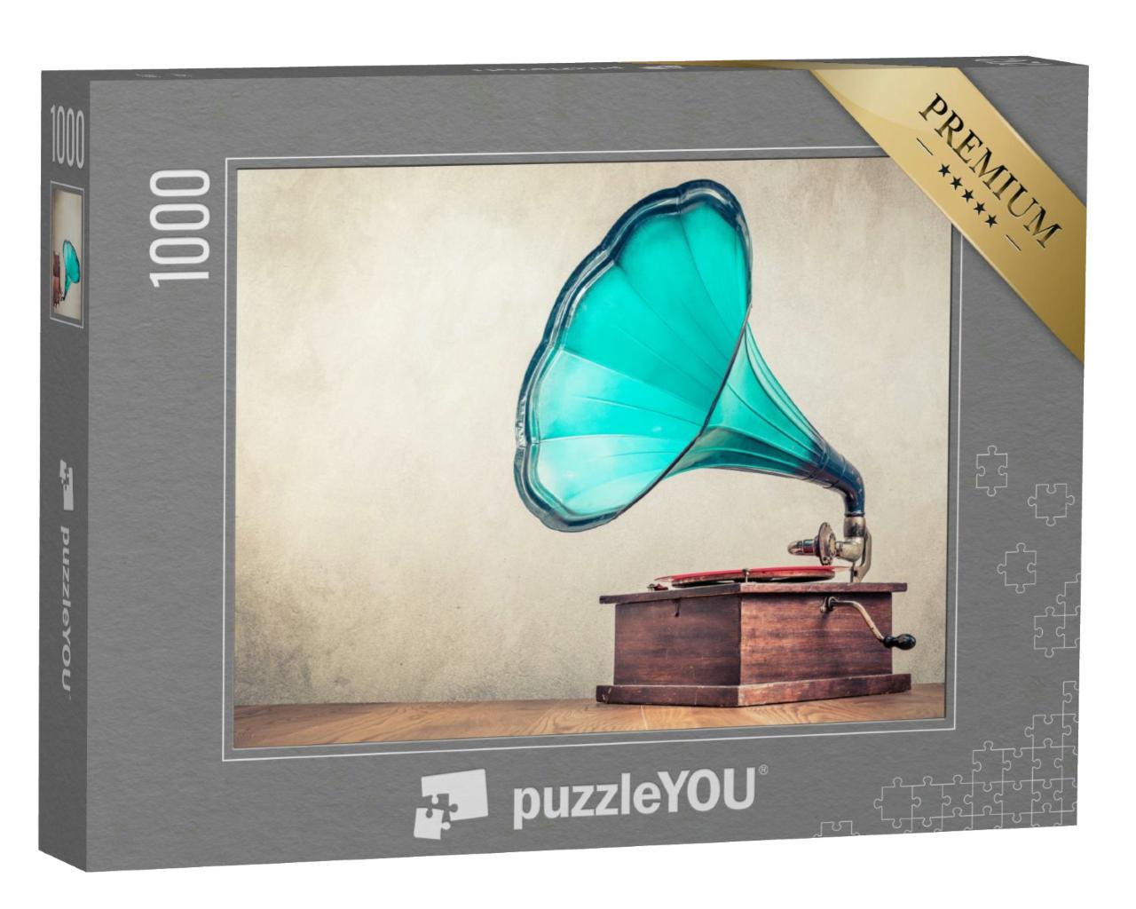 Puzzle 1000 Teile „Aus vergangenen Zeiten: Türkises Vintage Grammophon“