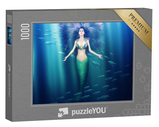 Puzzle 1000 Teile „Wunderschöne Fantasy-Meerjungfrau mit fließendem Haar“