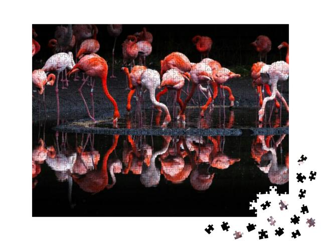 Puzzle 1000 Teile „Gruppe von leuchtenden Flamingos“