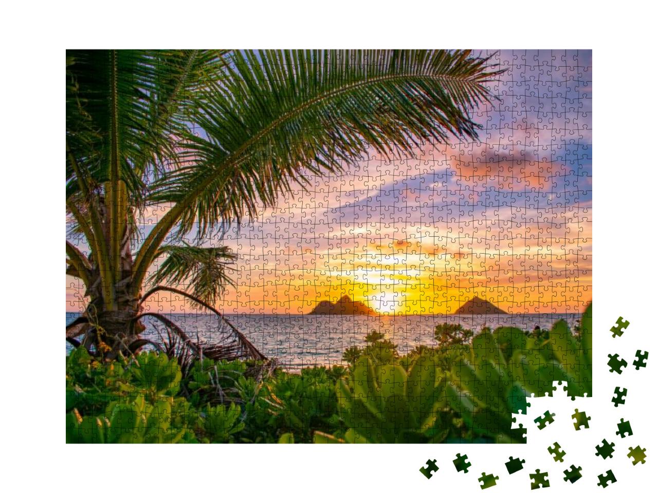 Puzzle 1000 Teile „Wunderschöner tropischer Sonnenaufgang über Lanikai Beach, Oahu, Hawaii“