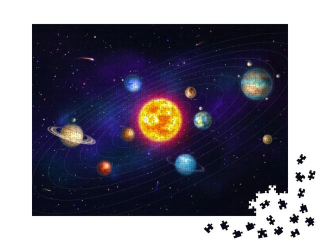 Puzzle 1000 Teile „Buntes Sonnensystem mit neun Planeten“