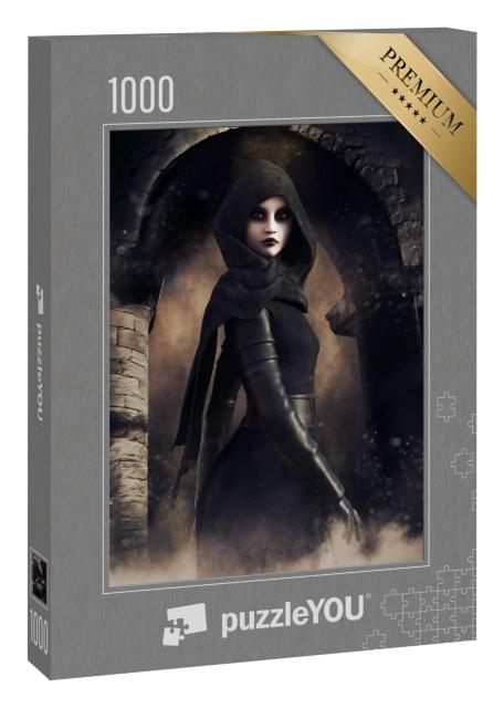 Puzzle 1000 Teile „Gothic-Zauberin in einem Kapuzengewand“