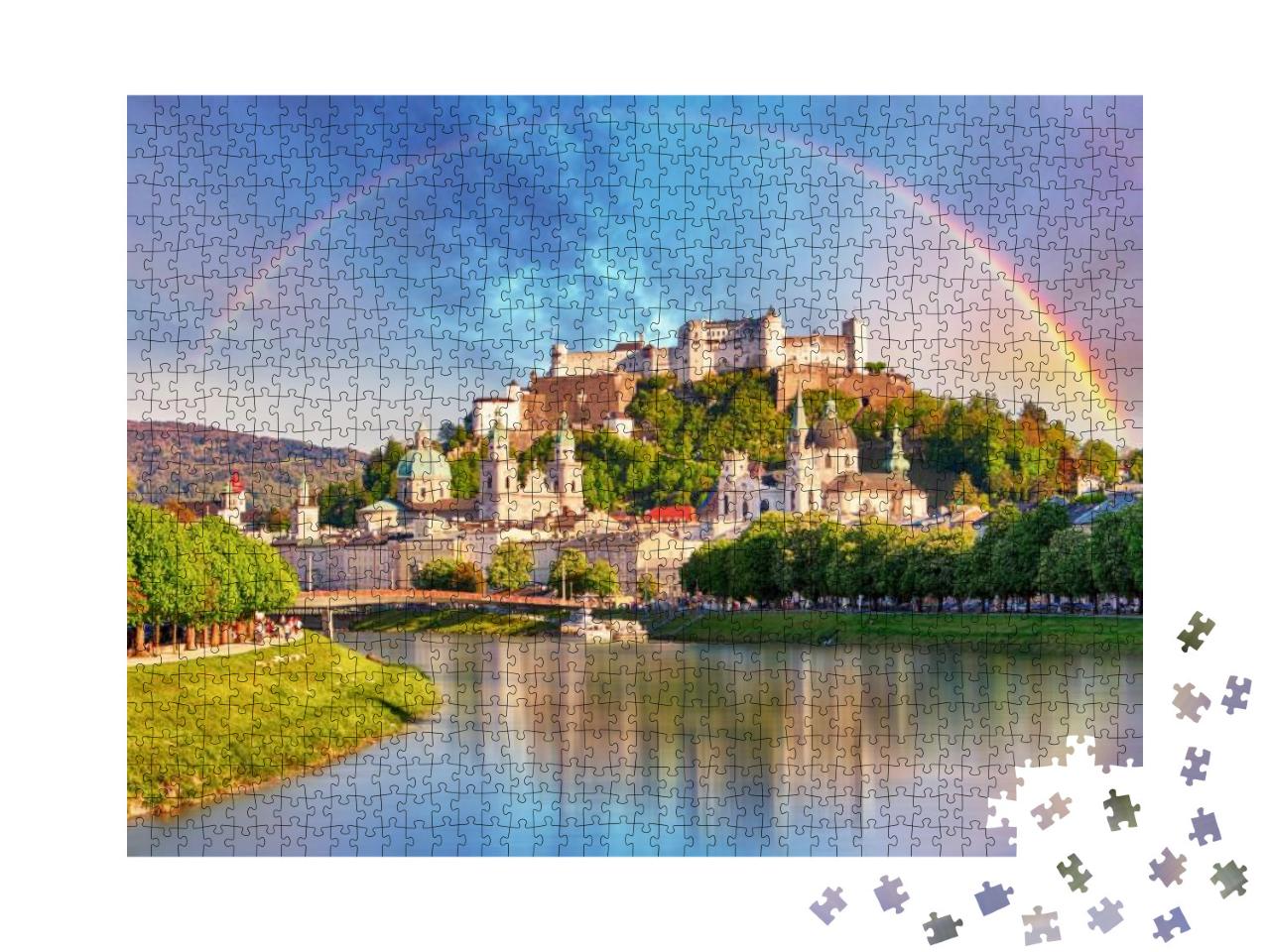 Puzzle 1000 Teile „Regenbogen über der Salzburger Burg, Österreich“