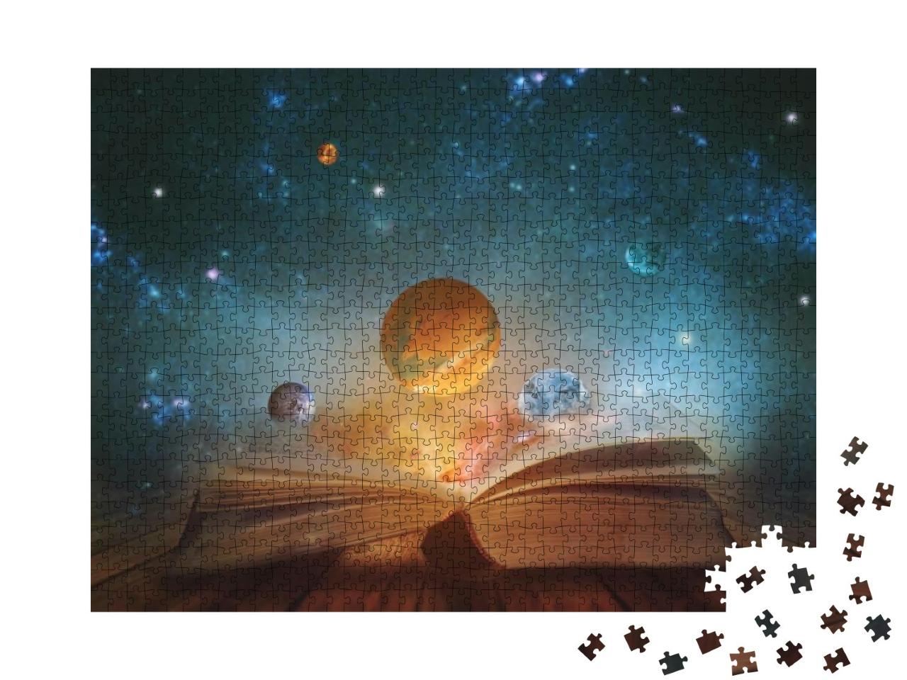 Puzzle 1000 Teile „Buch mit Planeten und Galaxien“