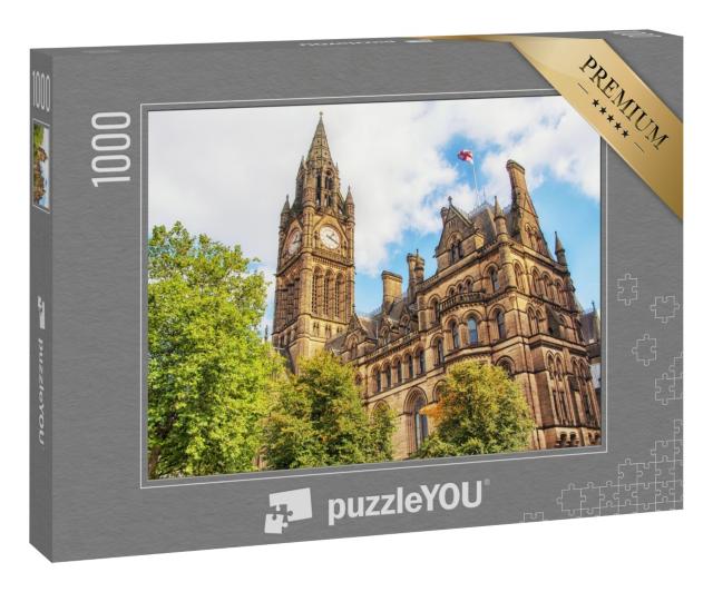 Puzzle 1000 Teile „Manchester Town Hall unter bewölktem Himmel“