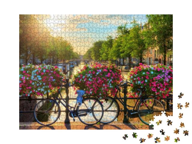 Puzzle 1000 Teile „Grachten in Amsterdam, UNESCO-Welkulturerbe, Niederlande“