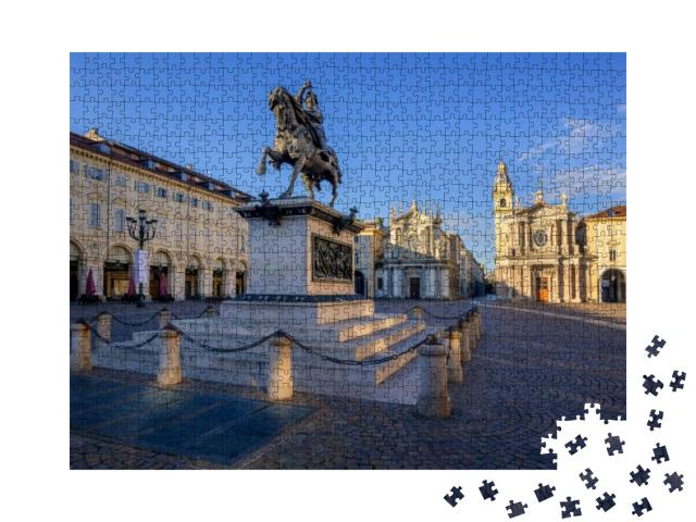 Puzzle 1000 Teile „Piazza San Carlo und das Bronzedenkmal von Emmanuel Philibert im Zentrum von Turin“