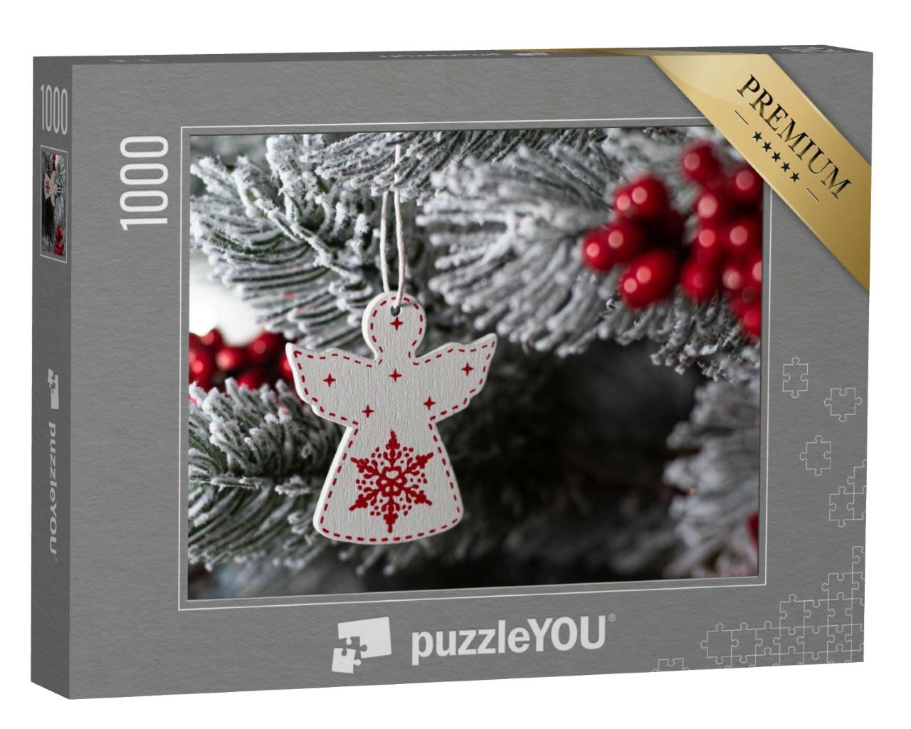 Puzzle 1000 Teile „Holzengel auf dem Weihnachtsbaum“