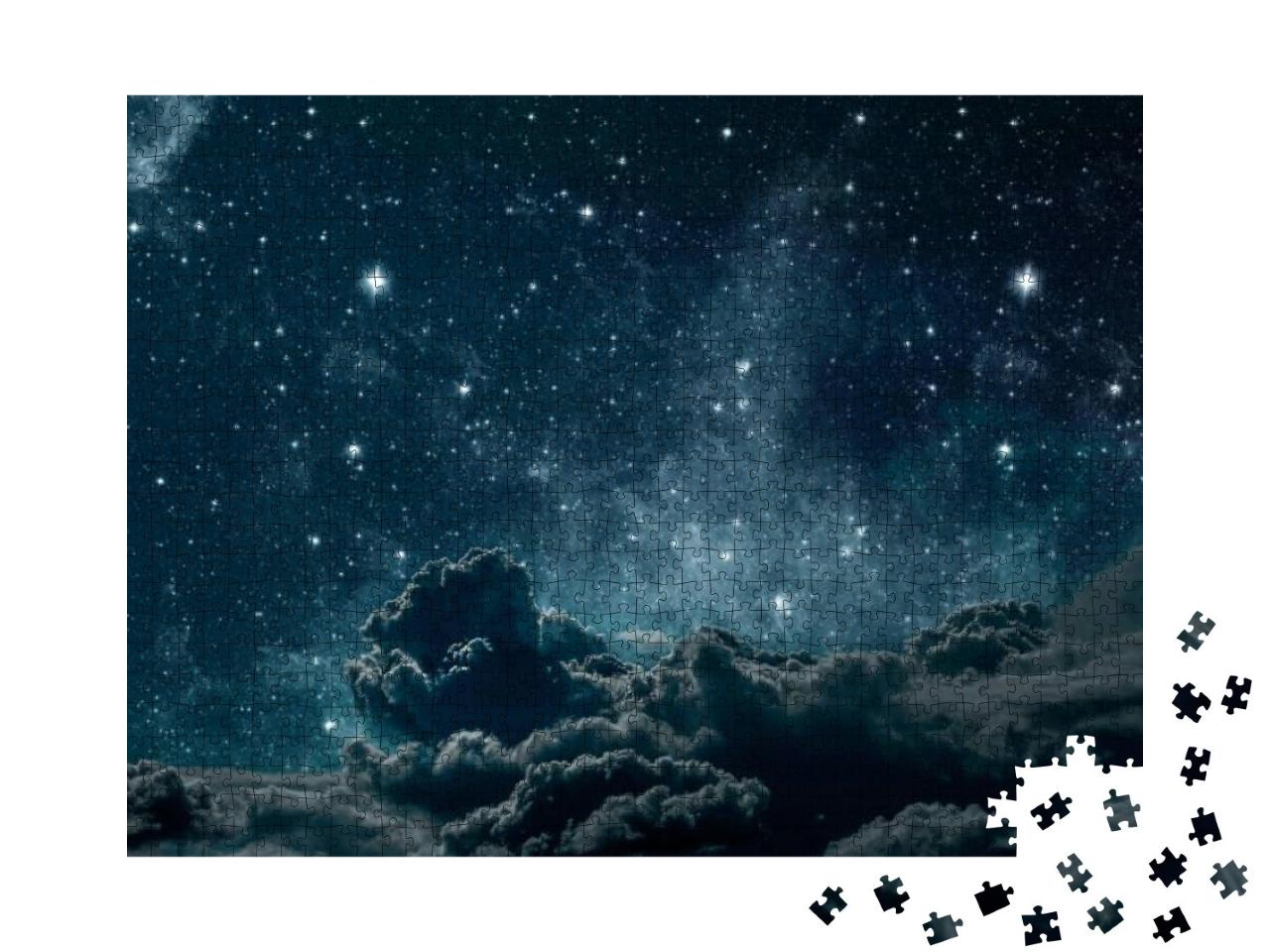 Puzzle 1000 Teile „Hintergründe des Nachthimmels mit Sternen, Mond und Wolken“
