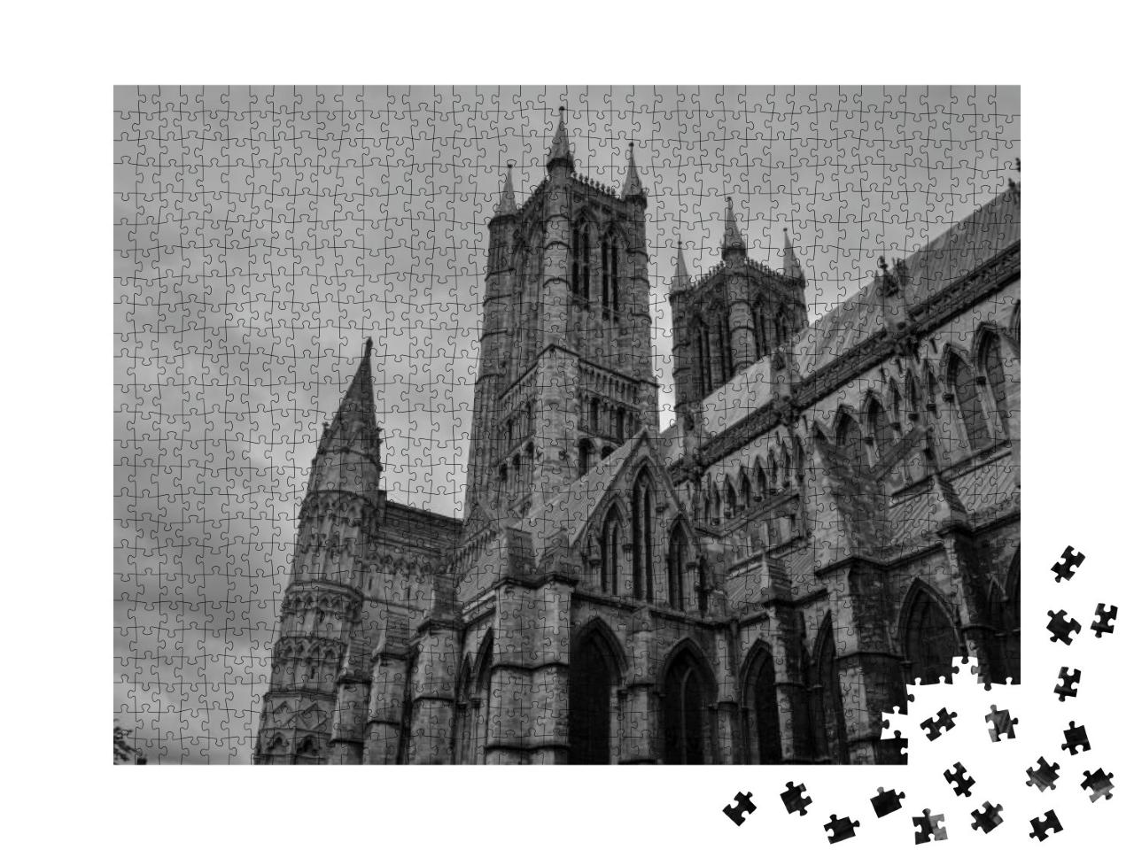 Puzzle 1000 Teile „Die Kathedrale von Lincoln, schwarz-weiß“
