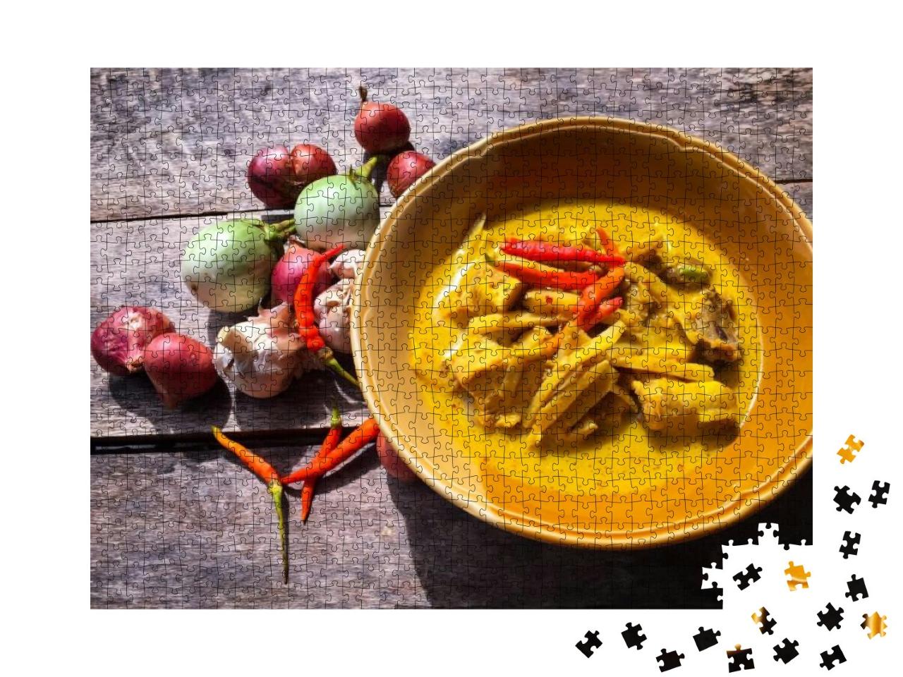 Puzzle 1000 Teile „Kokosnuss-Curry-Huhn mit Bambussprossen, Essen, Thailand“