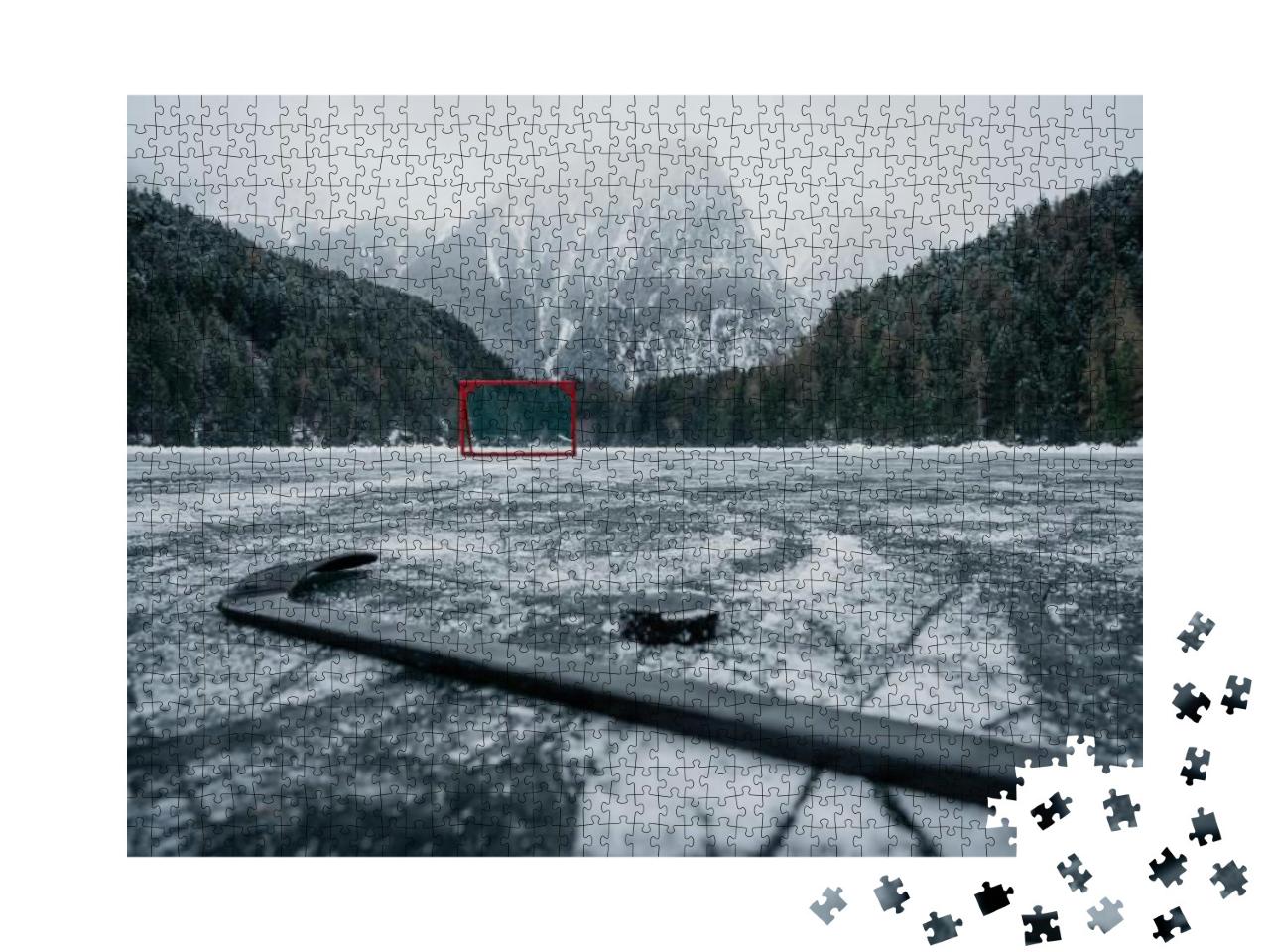 Puzzle 1000 Teile „Eishockeytor auf einem leeren Freilufteisplatz“