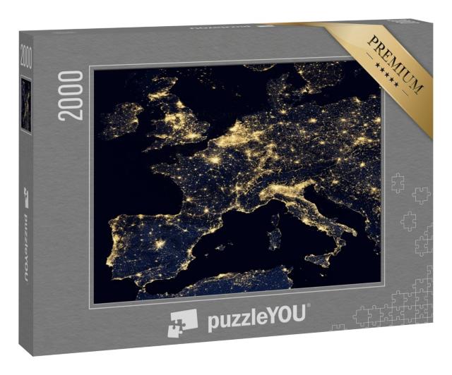 Puzzle 2000 Teile „Lichter der Stadt auf der Weltkarte, Europa, NASA“