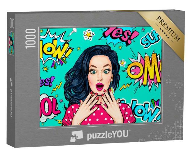 Puzzle 1000 Teile „Pop-Art: überraschte Frau, sexy Club Girl“