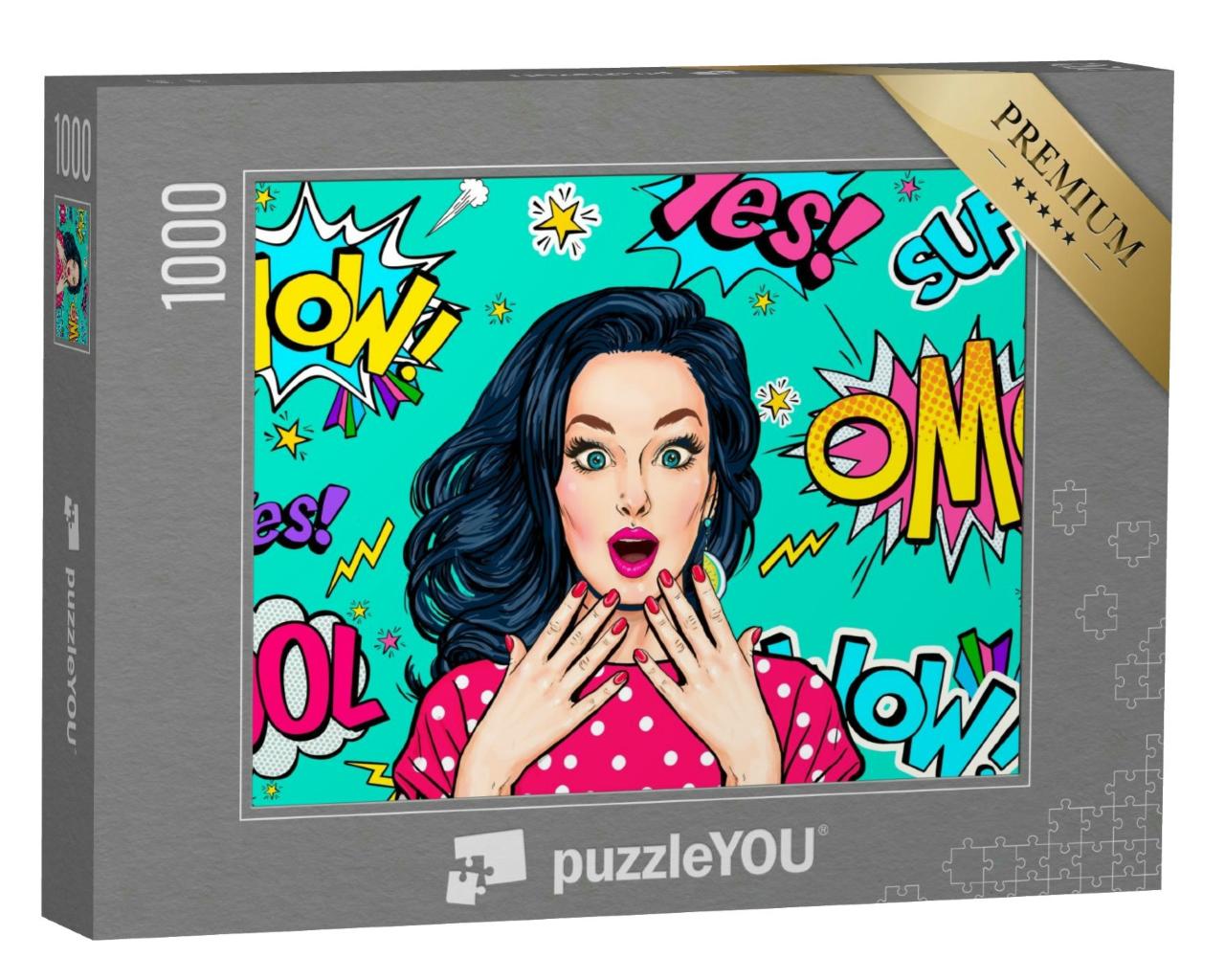 Puzzle 1000 Teile „Pop-Art: überraschte Frau, sexy Club Girl“