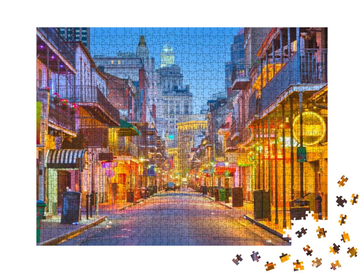 Puzzle 1000 Teile „Stadtbild mit Bars und Restaurants: Bourbon Street, New Orleans, USA“