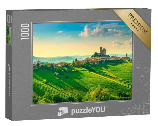 Puzzle 1000 Teile „Idyllische Weinberge, Sonnenuntergangspanorama, Piemont, Norditalien“