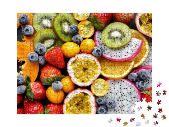 Puzzle 1000 Teile „Exotische frische Früchte, Pasiosnfrucht, Kiwi und mehr“