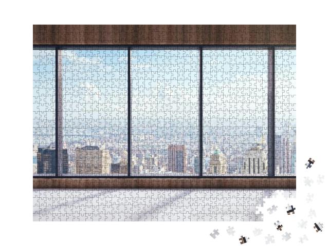 Puzzle 1000 Teile „Digitale Kunst: Leeres Büro mit fantastischem Ausblick“