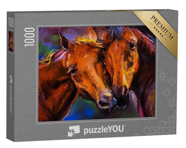 Puzzle 1000 Teile „Pastellporträt: Ein Pferdepaar“