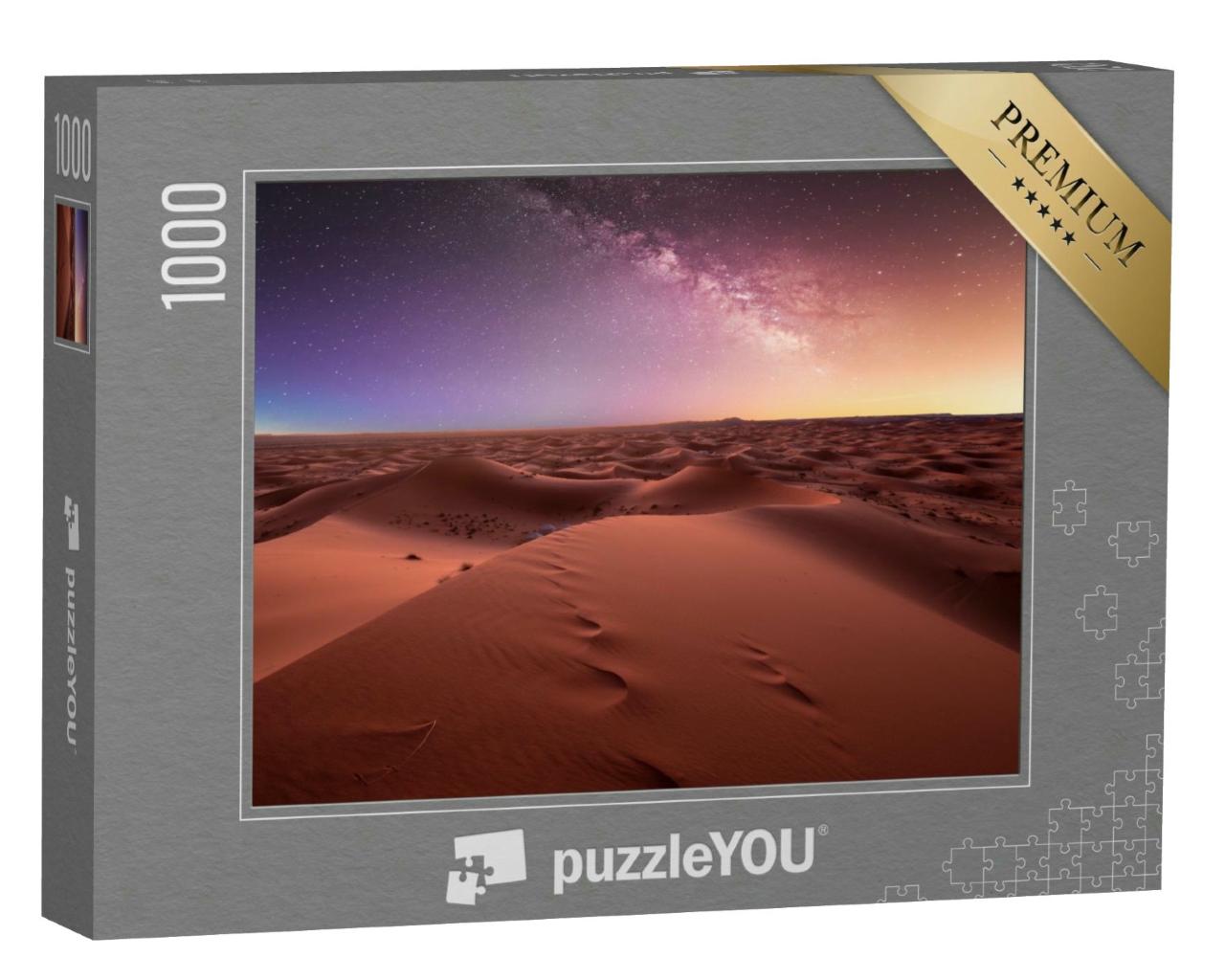 Puzzle 1000 Teile „Beeindruckende Milchstraße, Dünen von Erg Chebbi, Sahara-Wüste, Merzouga, Marokko“