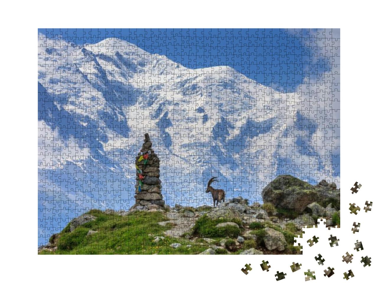 Puzzle 1000 Teile „Alpensteinbock vor dem Mont Blanc, Frankreich“