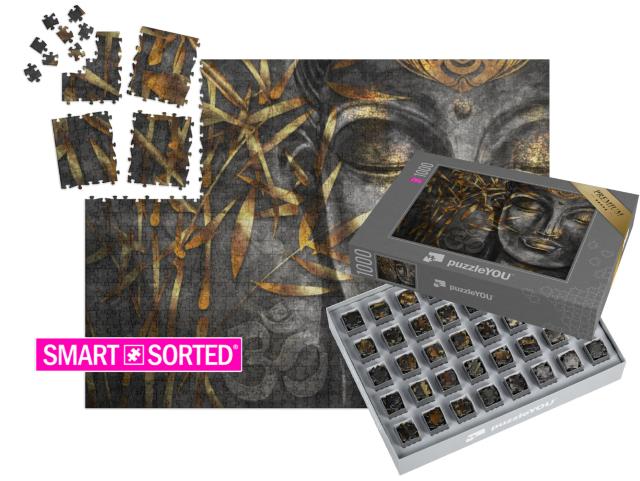 SMART SORTED® | Puzzle 1000 Teile „Digitale Kunst Collage kombiniert mit Aquarell: Bodhisattva Buddha“