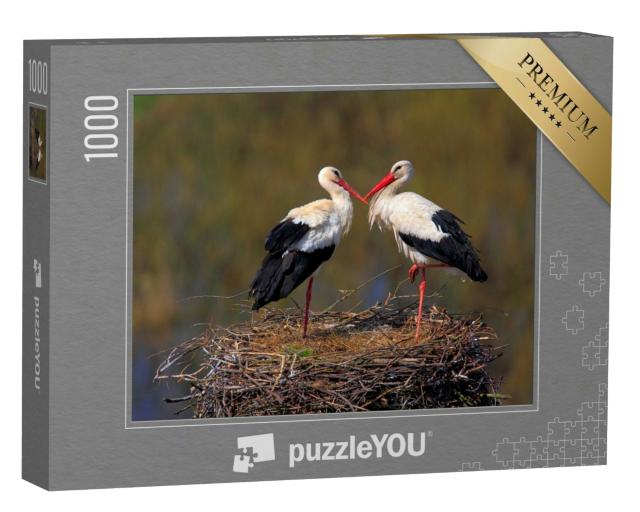 Puzzle 1000 Teile „Weißstorchpaar in einem Nest während der Frühjahrsbrutzeit“