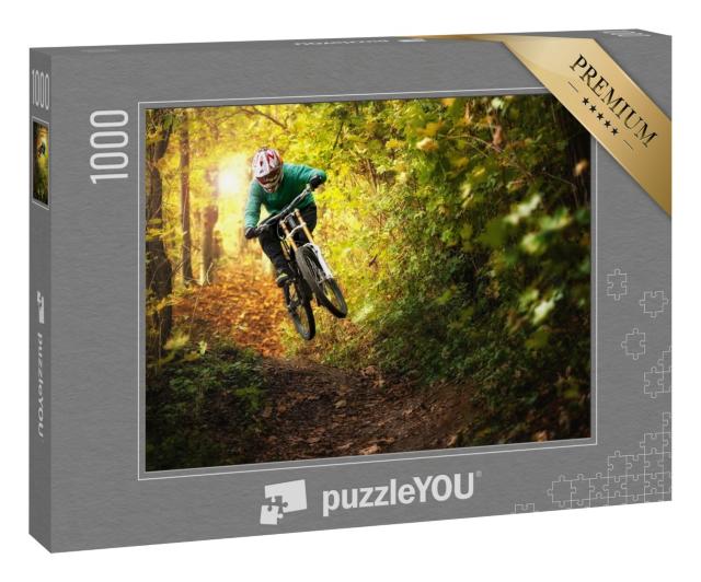 Puzzle 1000 Teile „Mountainbiker im Herbstwald“
