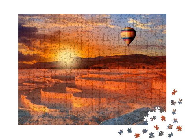 Puzzle 1000 Teile „Sonnenaufgang über den Kalkstein-Terrassen, Pamukkale, Türkei“