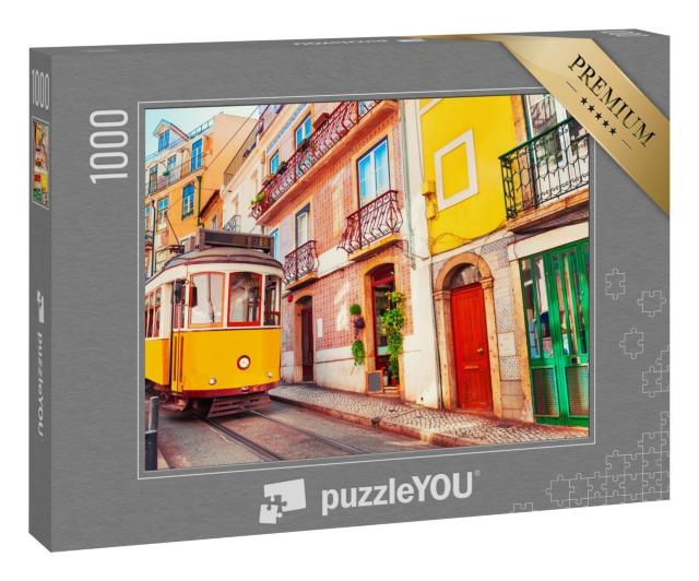 Puzzle 1000 Teile „Berühmte alte Straßenbahn auf der Straße in Lissabon, Portugal“