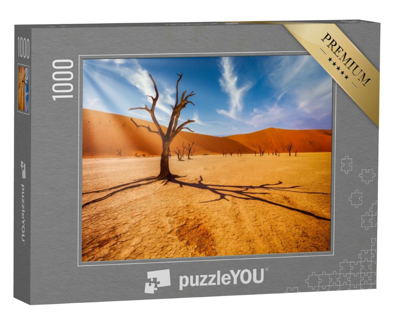 Puzzle 1000 Teile „Baum in der Wüste vor den Dünen eines toten Tals in der Namib-Wüste, Südafrika“