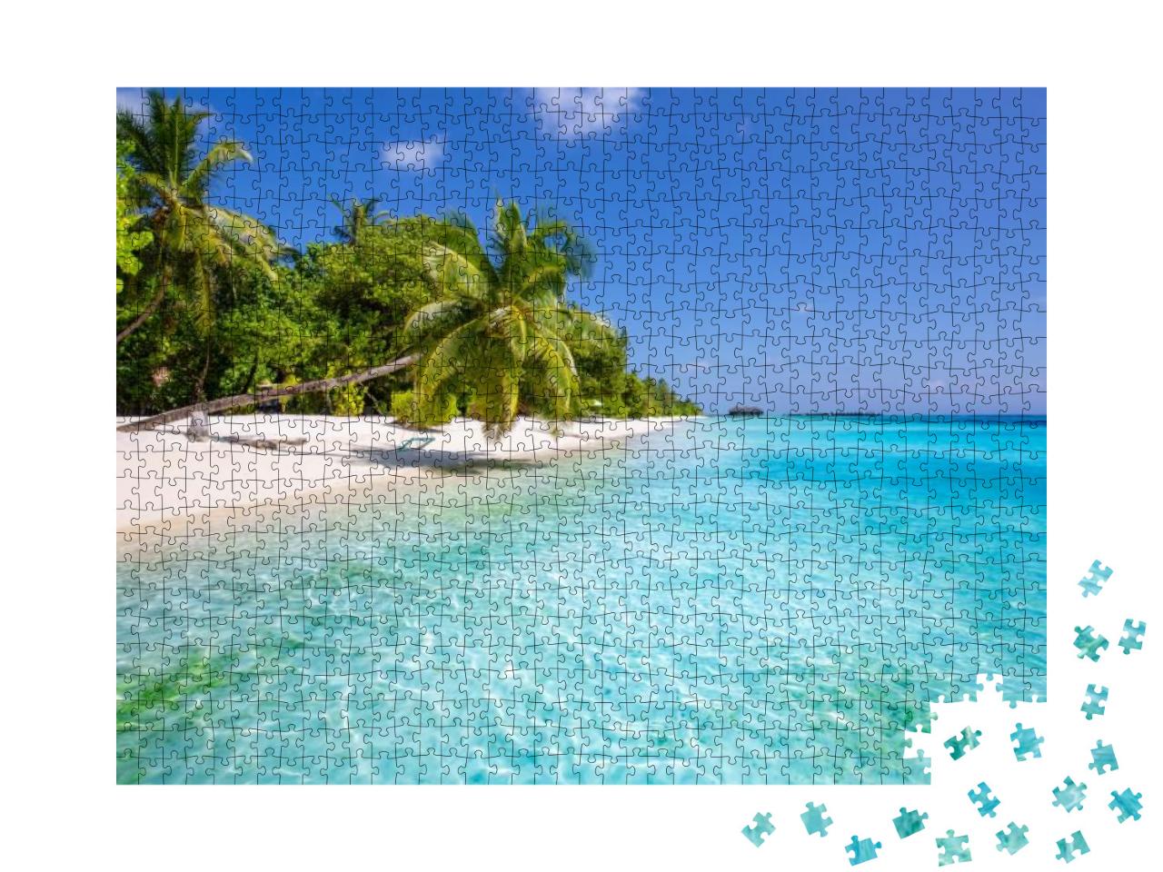 Puzzle 1000 Teile „Sommerlandschaft: tropischer Strand mit Hängematte“